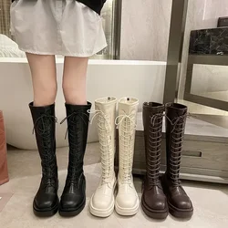 2021 Winter Knee Boots Women Black Gothic Shoes Warm Plush Boots Square Heels Leather Knee High Women White Combat Boots