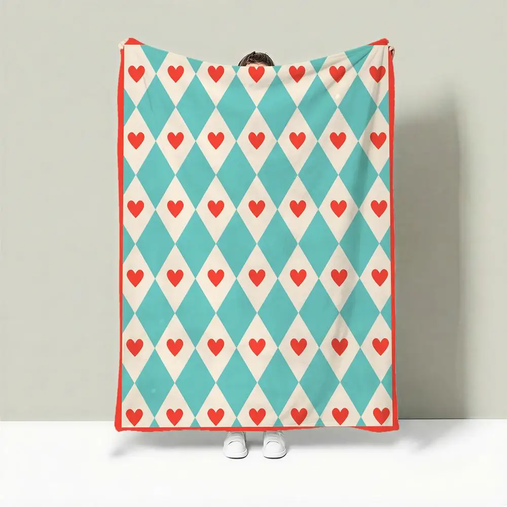 Heart Argyle Set Throw Lightweight 240g Flannel Blanket Soft Skin-friendly for Summer Cooling