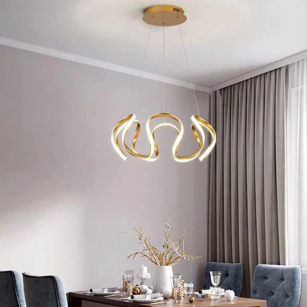 Modern Pendant Light Black/Gold Dimmable Chandelier Irregular Design LED Hanging Lamp for Living Room Bedroom Dining Room