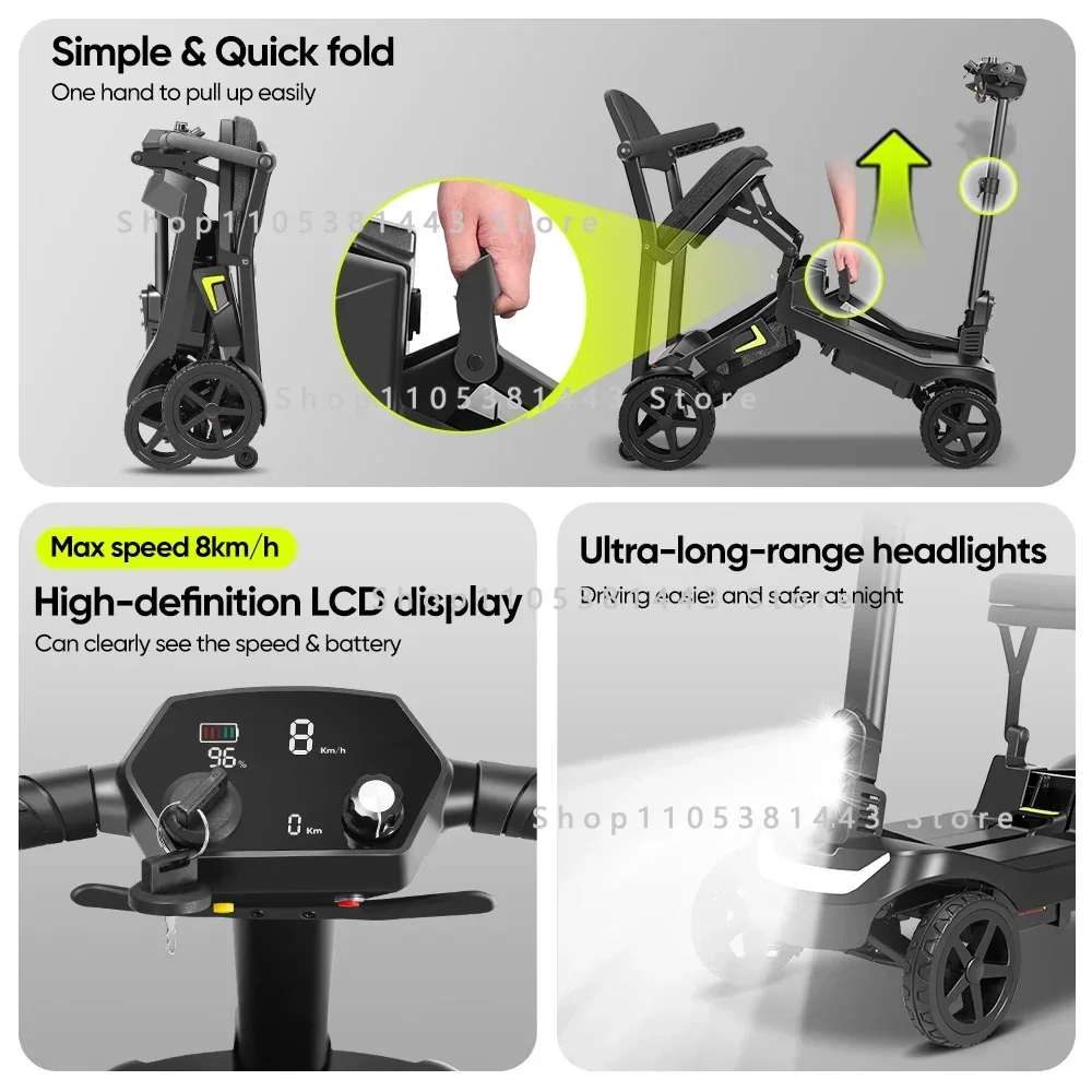 

4 Wheel Portable Lightweight Electric Mobility Scooter for Elder Travel All Terrains Ultra Light 16kg Easy Fold Mobility Scooter