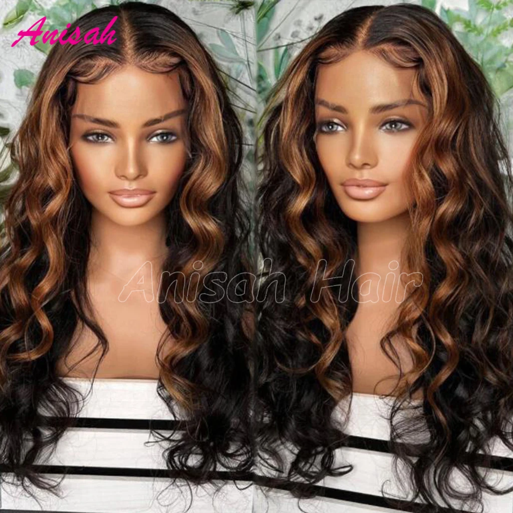 

Highlight Wig Water Wave Human Hair For Women Colored Lace Front Human Hair Wig 13x4 HD Transparent Curly Lace Frontal Wigs