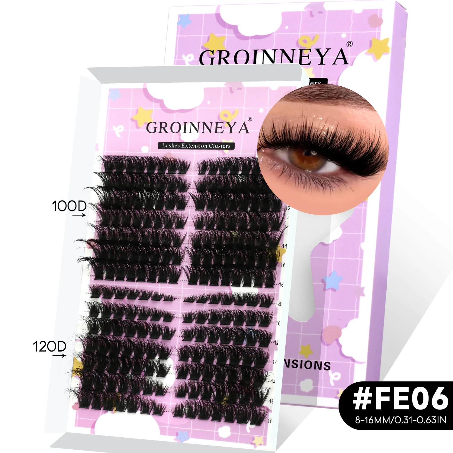 GROINNEYA Wimpern-Cluster-Set mit natürlichen Katzenwimpern, Wimpernbindung und Versiegelung, Cluster-Set, geflügeltes Ende, Auge, längliches DIY zu Hause – Detail 12
