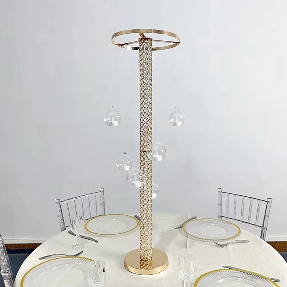 Metall-Blumenständer mit Hängekugel, Rund, Gold, Hochzeitstisch-Mittelstück, geeignet für Hochzeitsfeier- und Geburtstagsdekoration – Detail 6