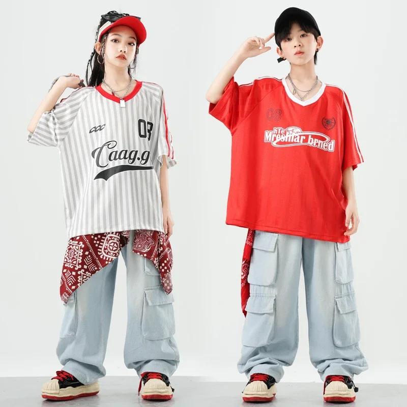 Enfants Cool Streetwear garçons Hip Hop T-shirt ample danse de rue Cargo pantalon filles k-pop Jogges enfants adolescents ensembles de vêtements d'été