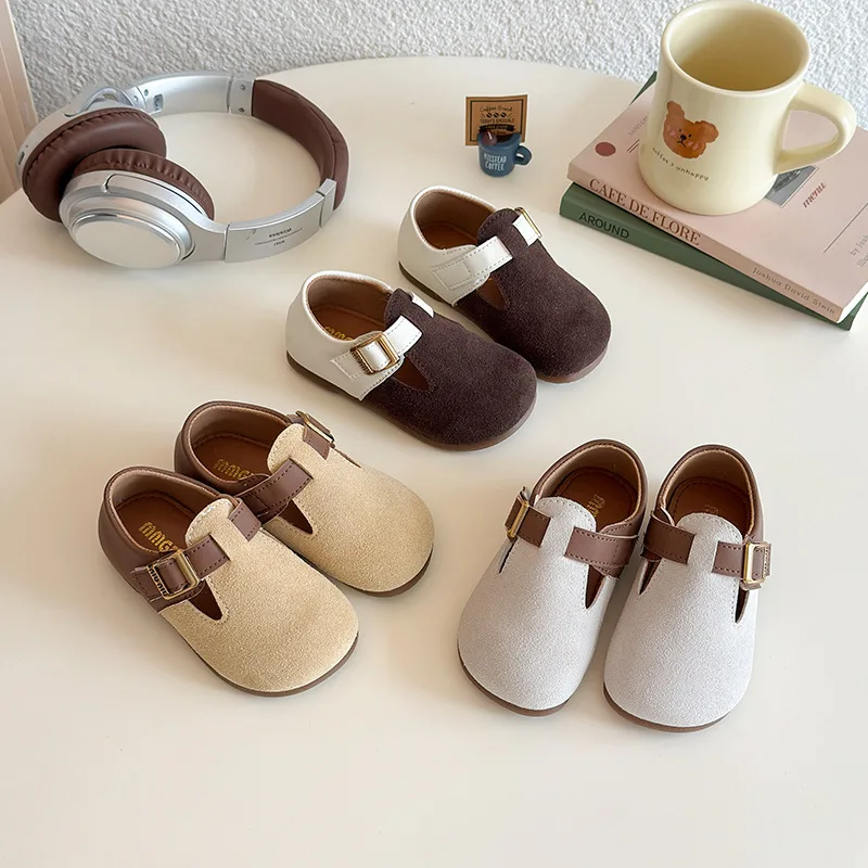 

Girl Spring Autumn New Casual Shoe Children Soft Soled Retro Buckle Leather Shoes Woman Color Blocking Velcro Kid Princess Shoes