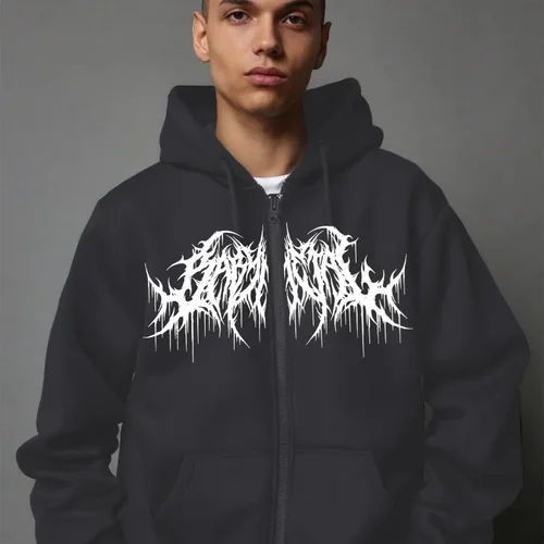 Imagen 2 del producto Sudadera con capucha Y2K con cremallera para hombre con estampado estilo Hip Hop gótico manga larga invierno comercial calle