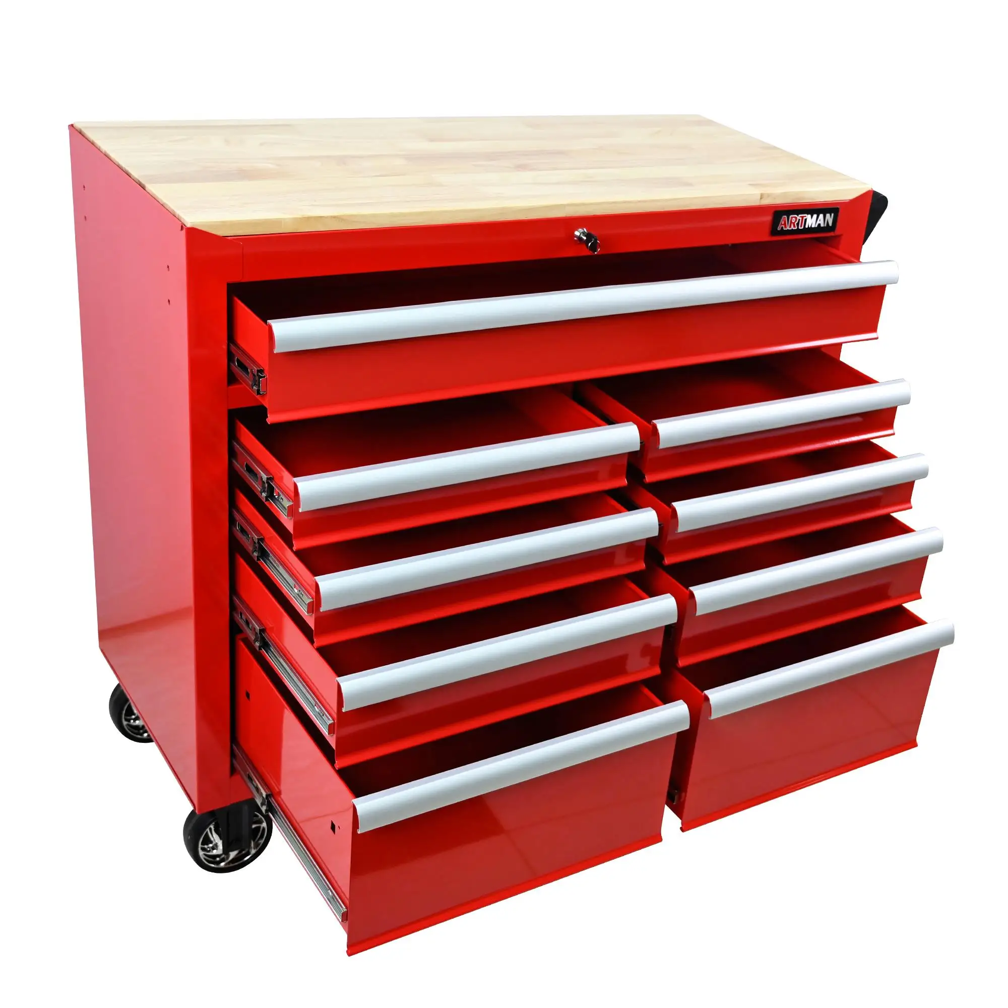 9-Drawer Multifunctional Tool Cart with Wheels & Wooden Top - Mobile Storage Solution for Tools & Accessories