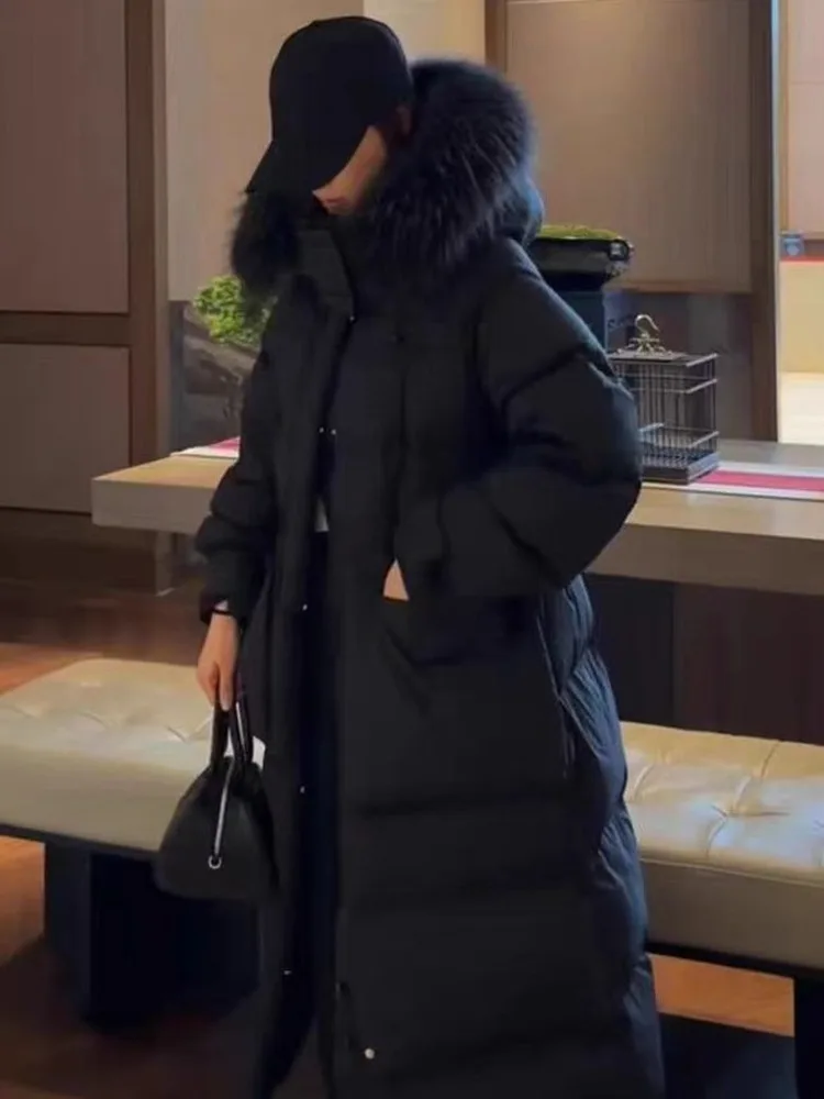 معطف نسائي طويل منتفخ من ZMEENNA مع غطاء من الفرو الصناعي وخصر قابل للتعديل جاكيت شتوي ماكسي معطف أنيق للطقس البارد ZM3532 #2