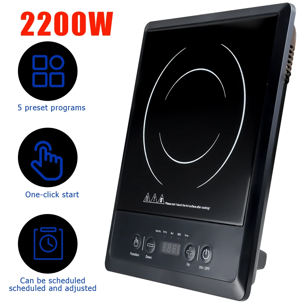 Tragbare Induktionsplatte mit 2200 W, Hauskoch-Induktionsherd für Behälter mit einem Durchmesser von 12 und 20 cm,