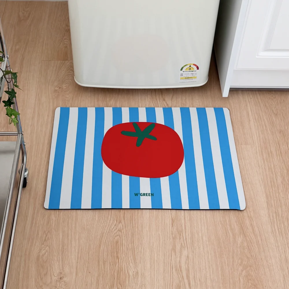 VIKAMA Korean Style Red Tomato Blue White Stripe Mat Easy Clean Non Slip Kitchen Entryway Bathroom Household Floor Doormat