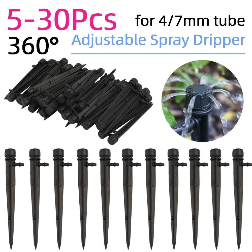 

100Pcs Adjustable Spray Dripper 360 Degree Drip Emitter Sprayer with Stake Irrigation Dripper Sprinkler Connect to 4/7 mm Tube