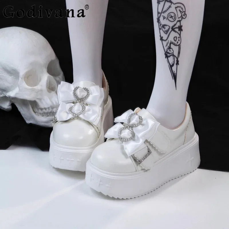 Original Japanese Mine Mass-Produced White Lolita Platform Shoes Autumn Winter New Sweet Cute Fleece Thick-Soled Shoes Y2k Pumps