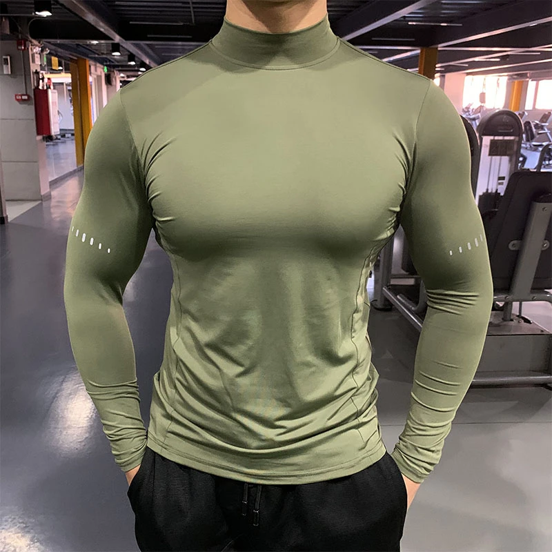 Compression Elastic T-shirts Men Quick Dry Breathable Long Sleeve Tops Gym Athletic T-shirt Male Casual Tshirt Outdoor Sportwear