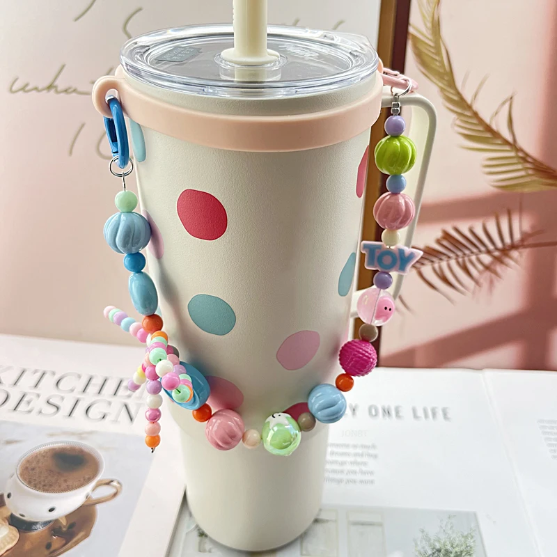 Cream Pearl Bow Lanyard For Stanley Tumbler Cup Holder Strap Portable Handle Sling For Starbucks 30 40oz Water Cup Accessories