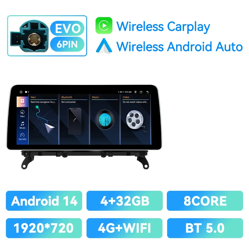 12,3 Inch Android 15 autoradio voor BMW X3 F25 X4 F26 2017-2020 EVO draadloze CarPlay 8GB+128GB GPS touchscreen multimediaspeler 4G WiFi