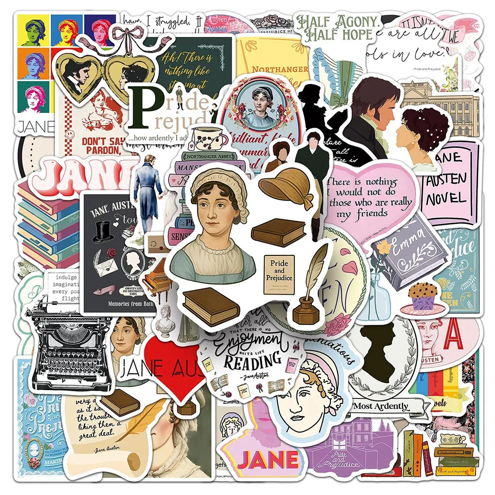 

10/30/50pcs Novelist Jane Austen Stickers Novel Decals Waterproof DIY Scrapbook Phone Laptop Stationery Graffiti Sticker Packs