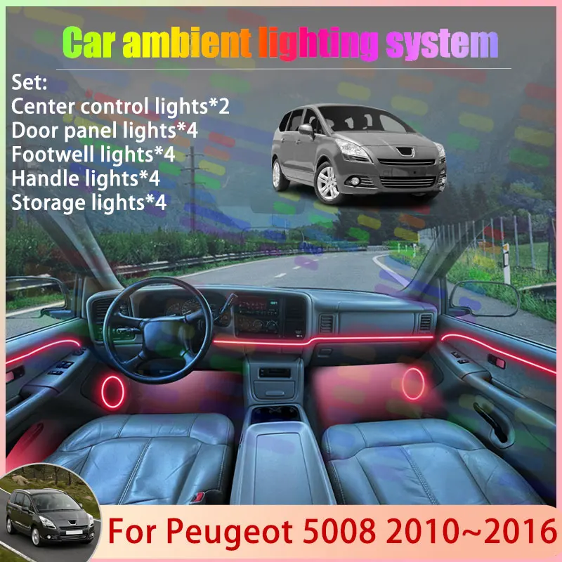 

For Peugeot 5008 T87 MK1 2010~2016 2011 2012 2013 2/18 in 1 Car Atmosphere Light Lamp RGB Shade Ensemble Streamer Atmosphere Set