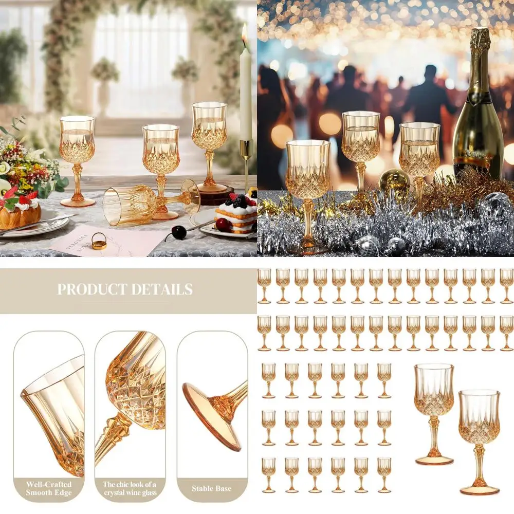 

Set of 48 7oz Amber Vintage-Style Plastic Wine Glasses, Unbreakable Drinkware for Weddings and Parties