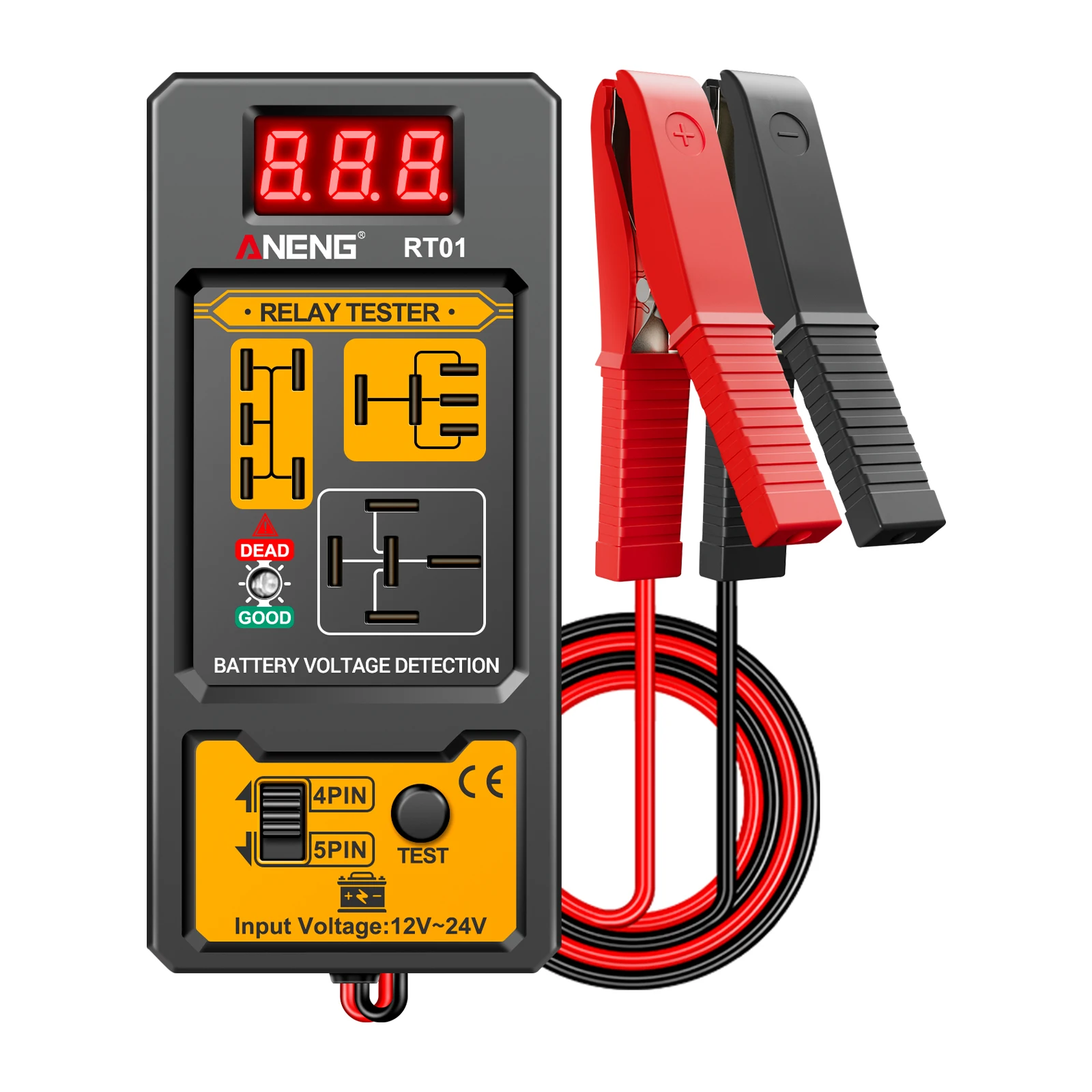 

Aneng Rt01 Automobile Relay Tester Battery Digital Tester Relay Analyzer Universal For 12V/24V Four-Pin And Five-Pin Relays