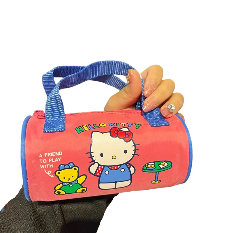 Sanrio Anime Hellokitty Cosmetic Bag New Girls Travel Portable Toiletry Bag Makeup Stationery Storage Bag Portable Cylinder Bag