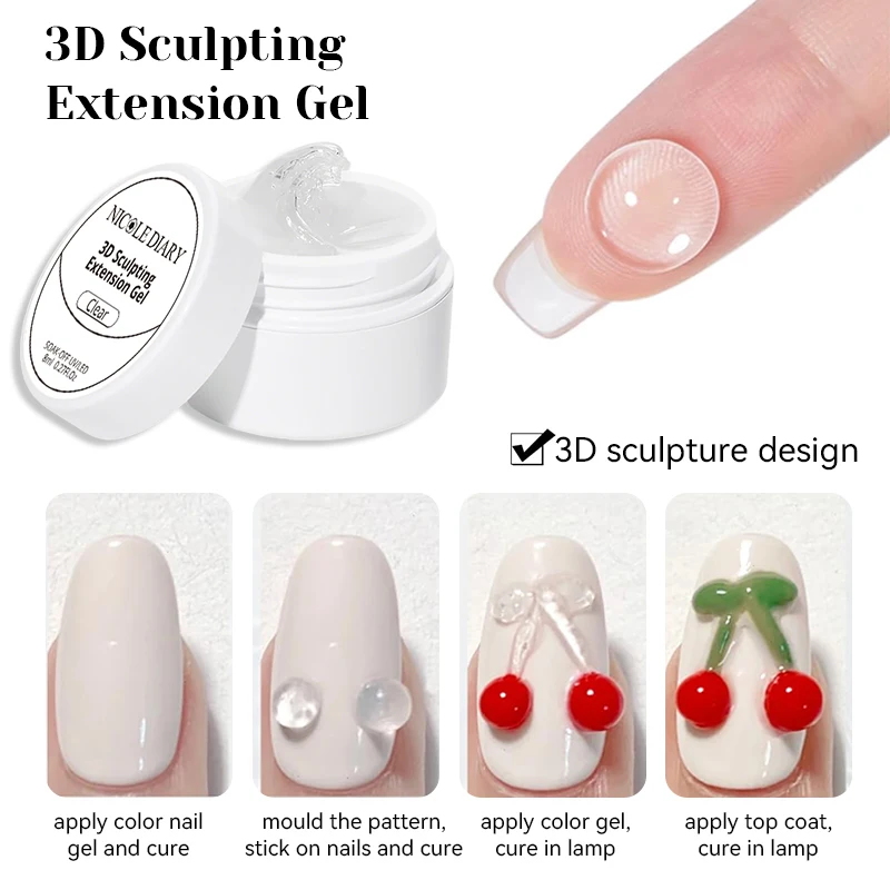 NICOLE DIARY Non Stick Hand Extension Nail Gel Clear 3D Carving Molding Glue Soak Off Construction UV Gel Vernish