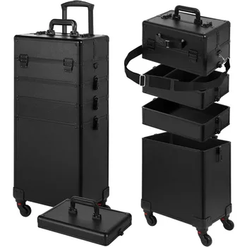 Estojo de maquiagem rolante, estojo de trem de maquiagem com tampa, estojo de cosmetologia 5 em 1 sobre rodas, presente de Natal, organizadores de estojo de maquiagem grande