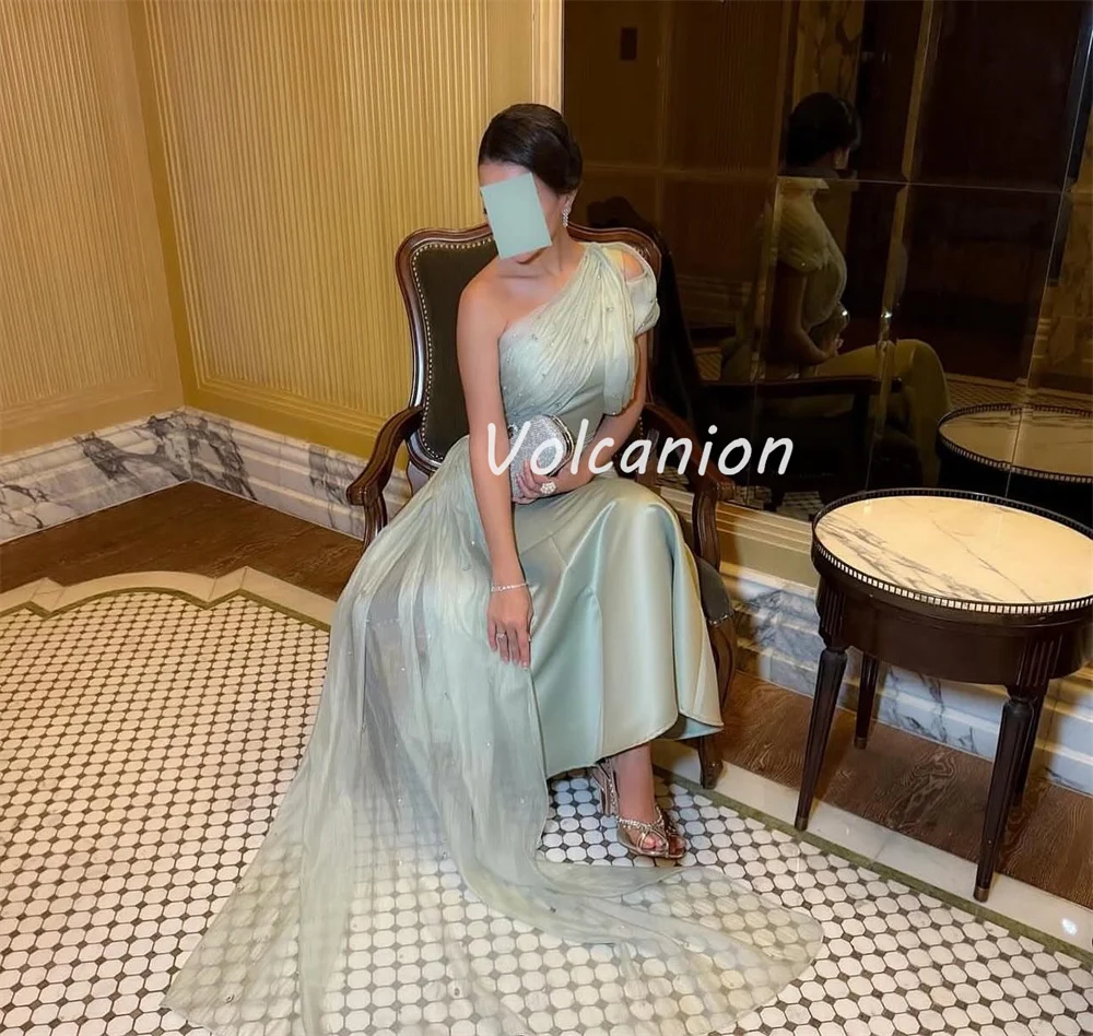 Aangepaste maten beschikbaar Prachtige charmeuse parel strass plooi zeemeermin one-shoulder lange jurken Op maat gemaakte gelegenheidsjurken