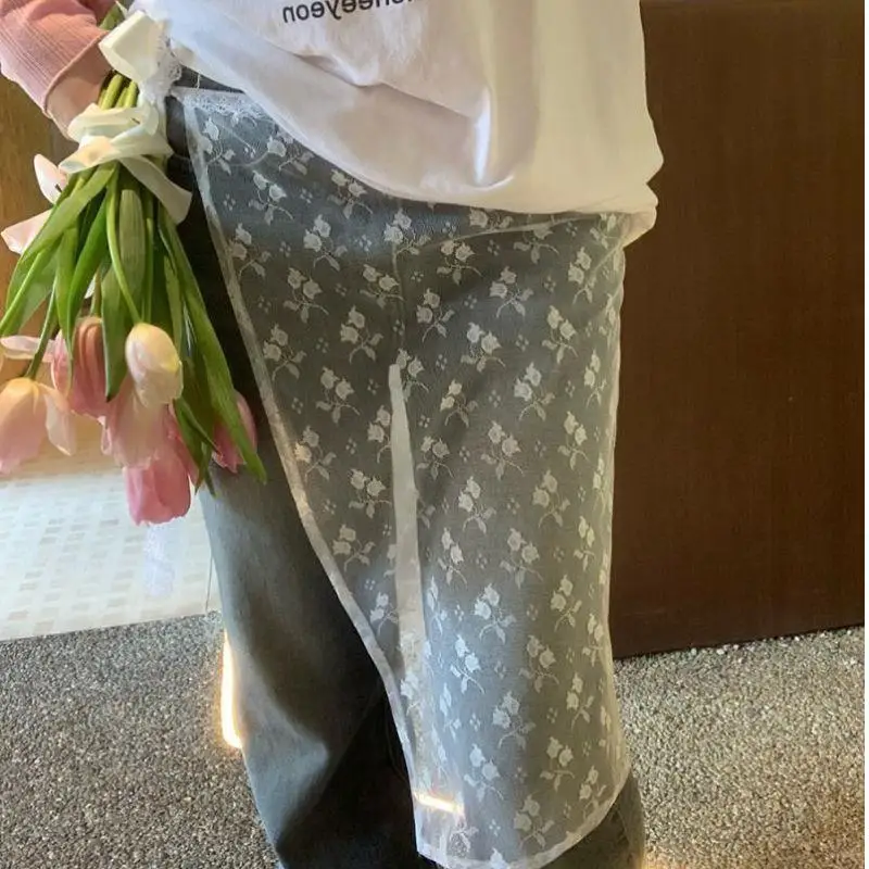 

Fashion Lap Over Skirts Woman With Tie Up Spicy Spring Summer Korean Y2K Apron Perspective Lace-Up Skirt Girls Splicing Dress