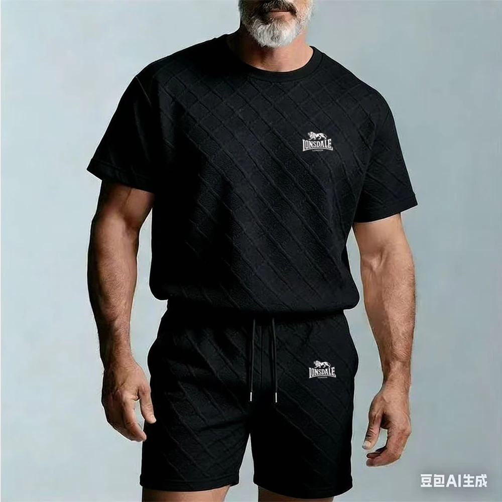 

Summer high-end Longshdale sportswear set for men's casual, breathable, handsome and casual short sleeved T-shirt shorts set