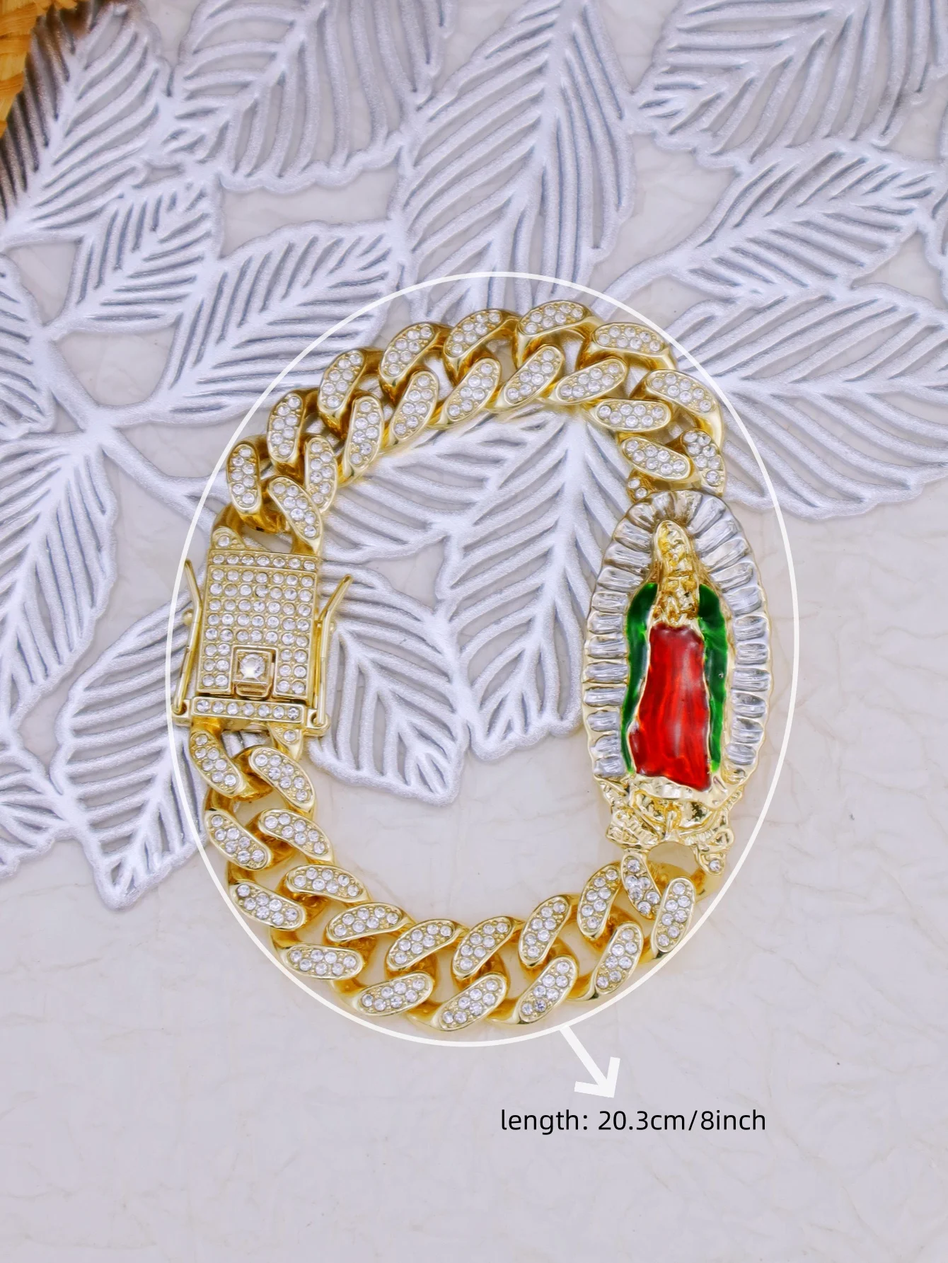 1 Piece Creative Religious Jewelry Painted Virgin Mary Bracelet Rugged Cuban Chain Style
