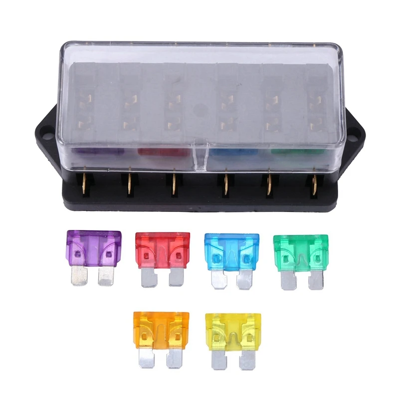 5X 6-Way Fuse Holder Box Auto Vehicle Circuit Blade Box Block + Fuse