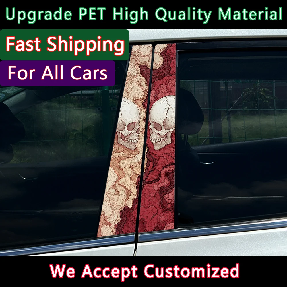 2Pcs/set Skull Skeleton Gothic Darkness Car Center Pillar Sticker Halloween AUTO B Pillar Protective Film Decoration