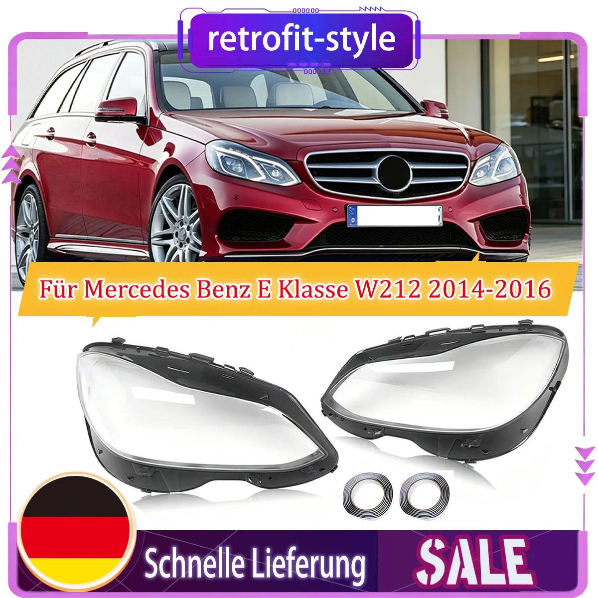Image of Ein Paar Scheinwerferabdeckungen für Mercedes-Benz W212 E200L E260L E280L E300L E350L 2014 2015 2016 Scheinwerferlinsen-Gehäuse Autozubehör