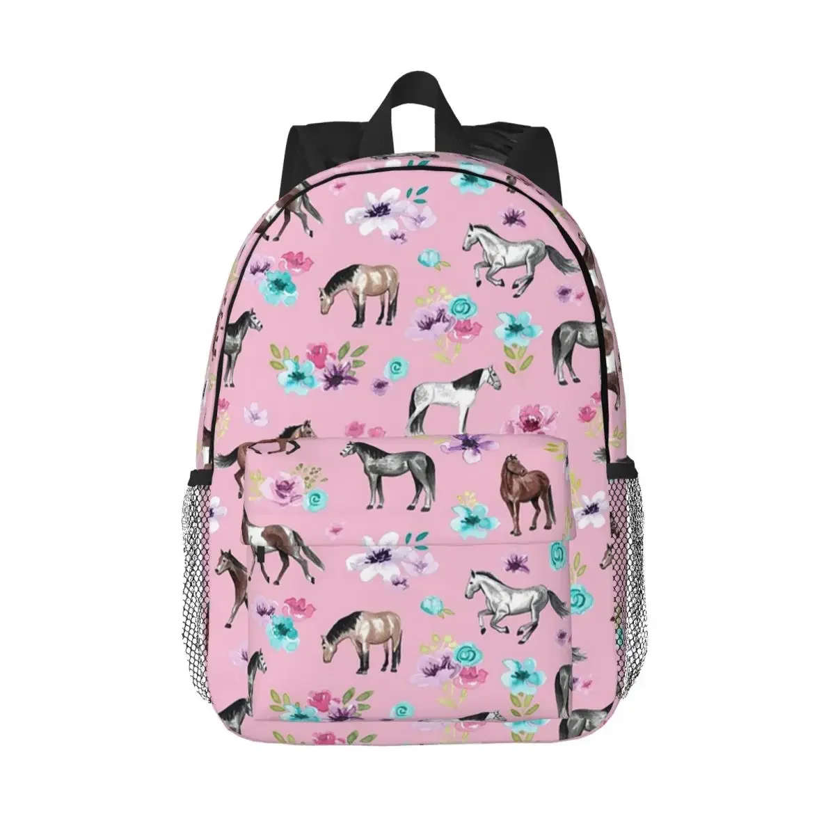 Oral aux et fleurs sur rose, sacs à dos d'art équestre, cartable pour adolescent, sacs d'école de dessin animé pour enfants, sac à dos pour ordinateur portable, sac initié