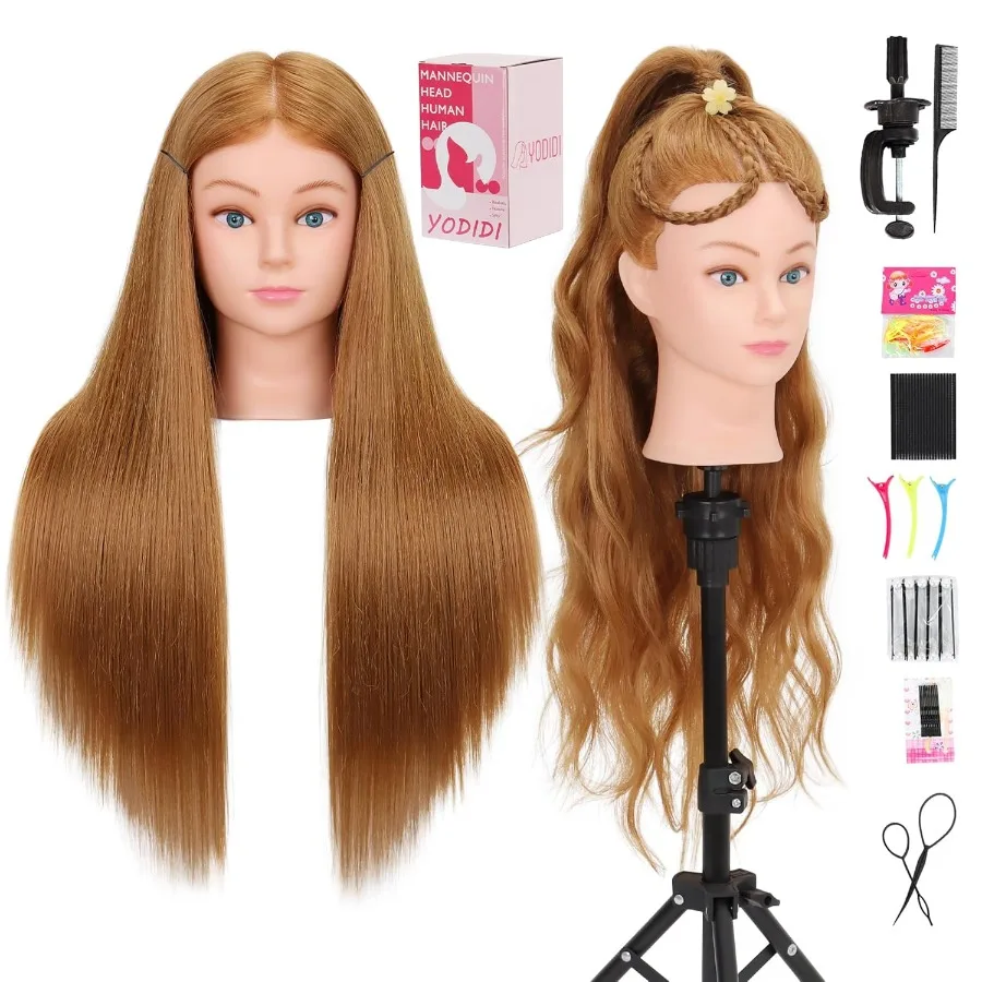 

Mannequin Head with 80 Human Hair for Cosmetology Styling Practice Realistic Hair Training Tool for Salon Professionals and Stu
