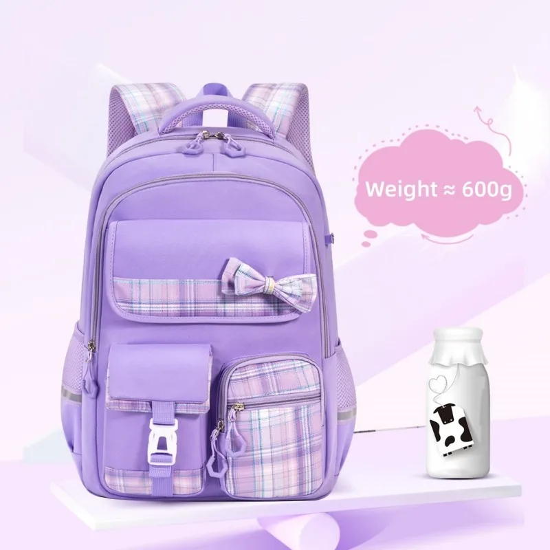 3pcs/set School Backpack for Girls Bookbag Elementary Middle School Bags Student Cute Plaid Backpack with Lunch Bag Pencil Bag