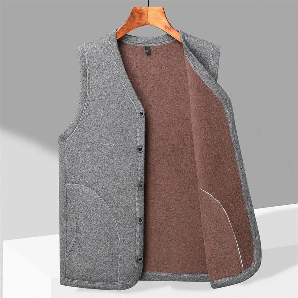 Men\'s Fleece Lined Open Front Vest Sleeveless Cardigan Style Warm Outerwear Loose for Fit Regular Length for Men Autumn Winter