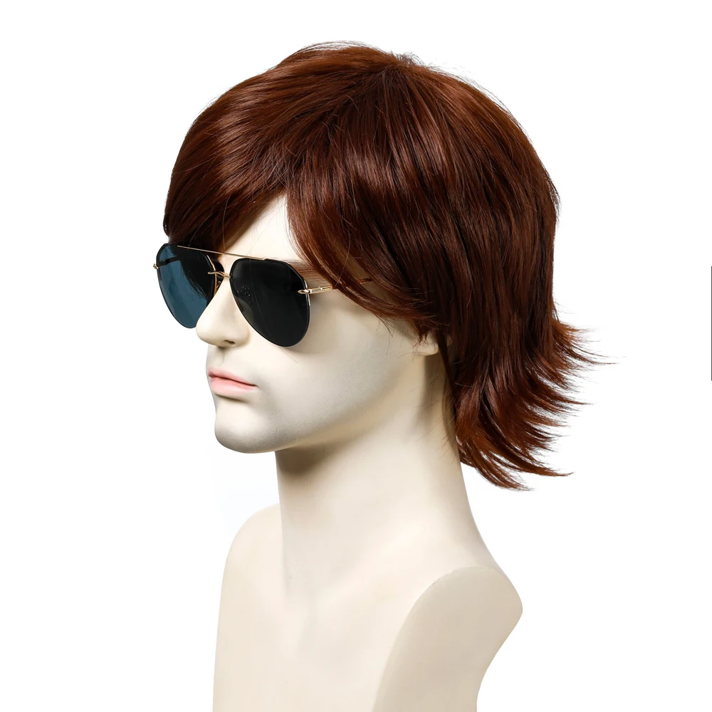 10 Inch Synthetic Wigs For Man Dark Brown Short Curly Hair Cosplay Wig For Halloween Costume Party Festival Performance