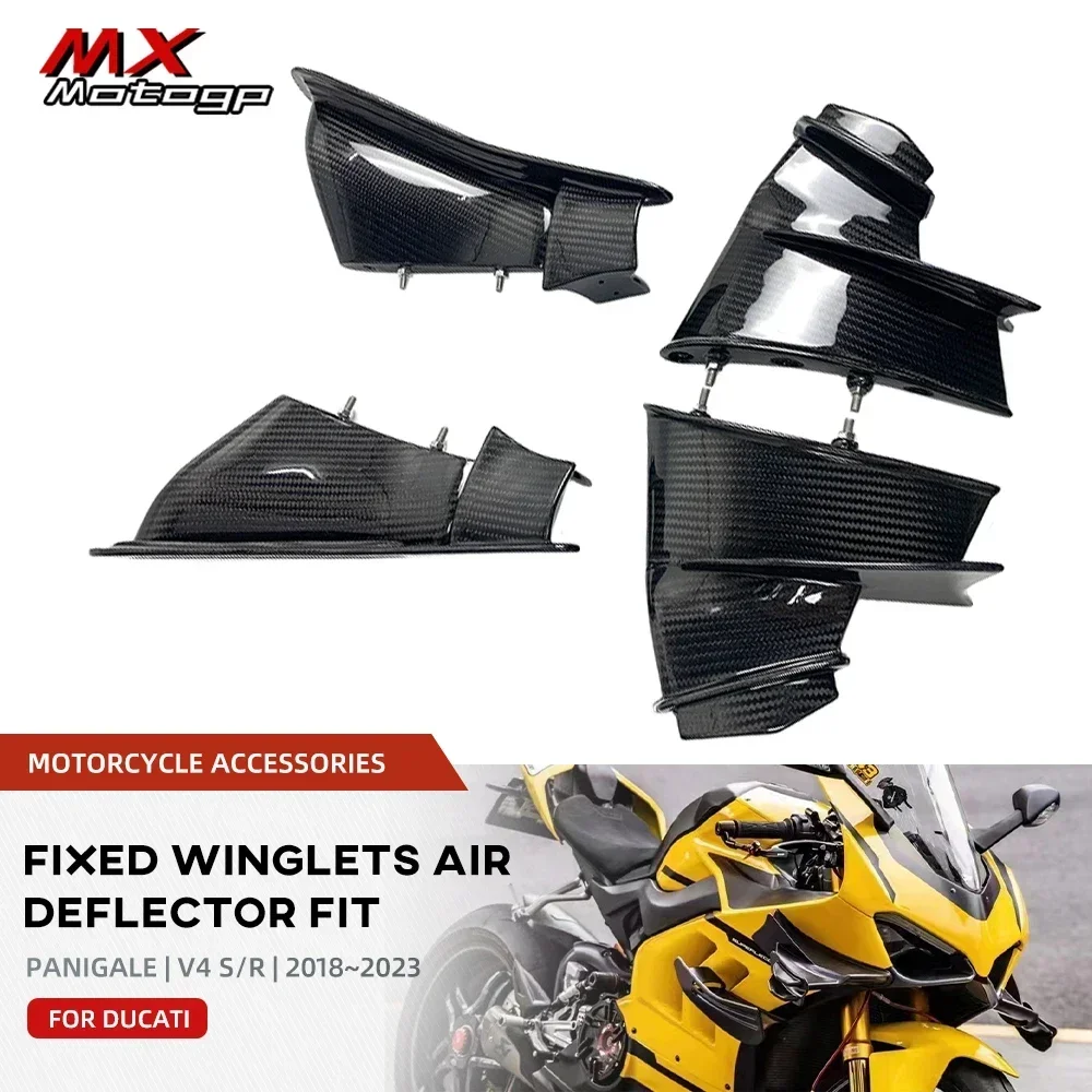 Motorcycle Carbon Fiber Winglets Side Fixed Wing Air Deflector Fairing Kit For DUCATI Panigale V4 V4S V4R Superleggera 2018-2024