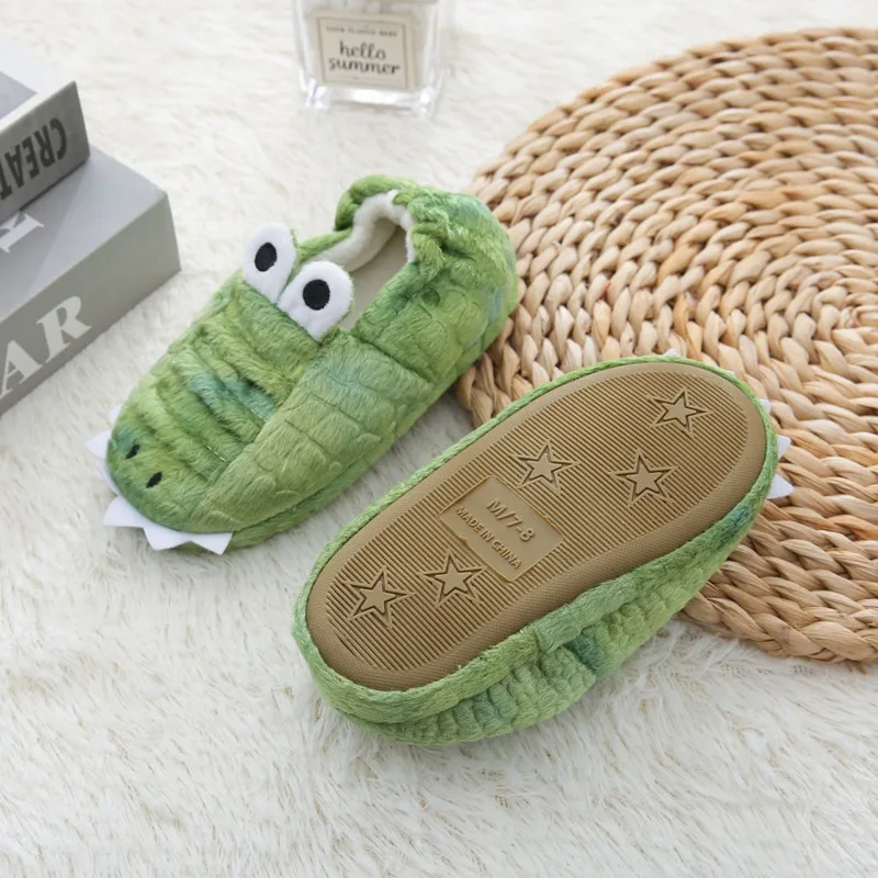 Autumn Winter Crocodile Children Slippers Cartoon Non Slip Boys Girls Slippers Warm Floor Soft Bottom Kids Home Shoes