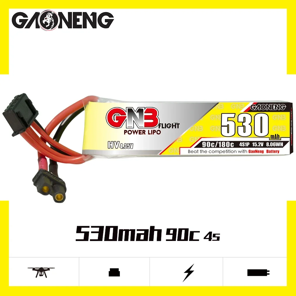 

GAONENG GNB 530mAh HV 4S 90C 180C 15.2V XT30 LiPo Battery Cine Whoop Cinelog Cinewhoop Indoor FPV Spare RC Parts