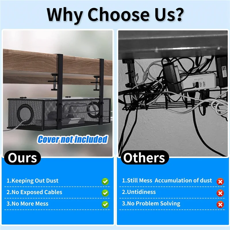 Under Desk Cable Management Box Tray Under Desk Wire Management Box Clamp Under Table Cord Management Organizer