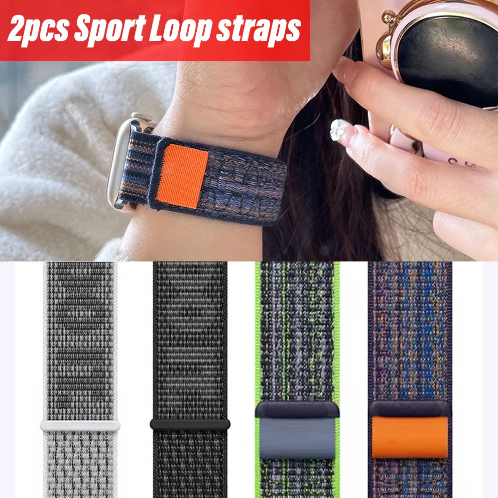 1-2pcs Sport Loop straps for Apple watch Band 44mm 42mm 45 40mm 46 41mm Nylon bracelet correa iWatch Series 10 9 8 7 Ultra 2 SE