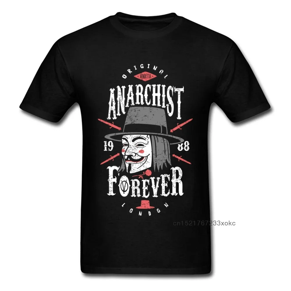 Anarchist Forever T-shirt V For Vendetta Tops Men Mask T Shirt Vintage Tops Black Tees Cotton Tshirts Stylish Clothing