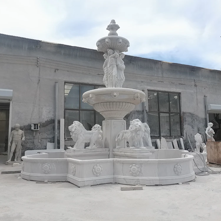 Large Size Garden Outdoor Carved White Natural  Marble Fountains and Statue Deposit Only