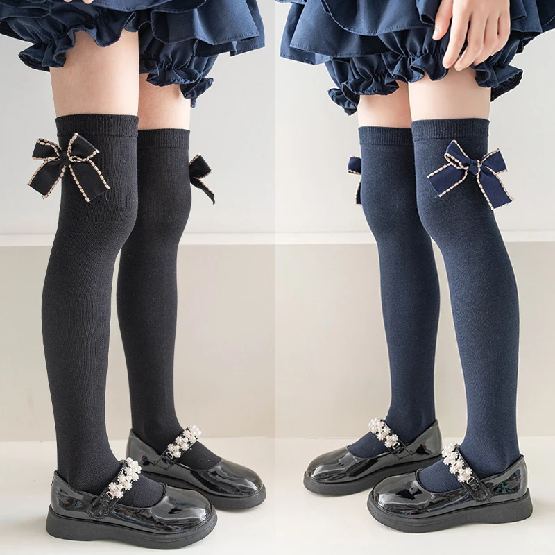 

Kids Girls Bows Stocking JK Lolita Princess Knee High Long Socks for Children Korean Soft Cotton Spring Autumn School Leggings