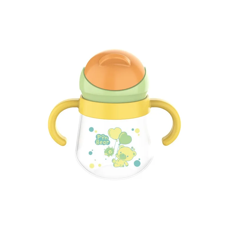 260 مللي كوب امتصاص الماء للأطفال كوب تغذية الطفل مع القش زجاجة ماء مانعة للتسرب مقبض مزدوج غطاء الوجه كوب الشرب المحمولة