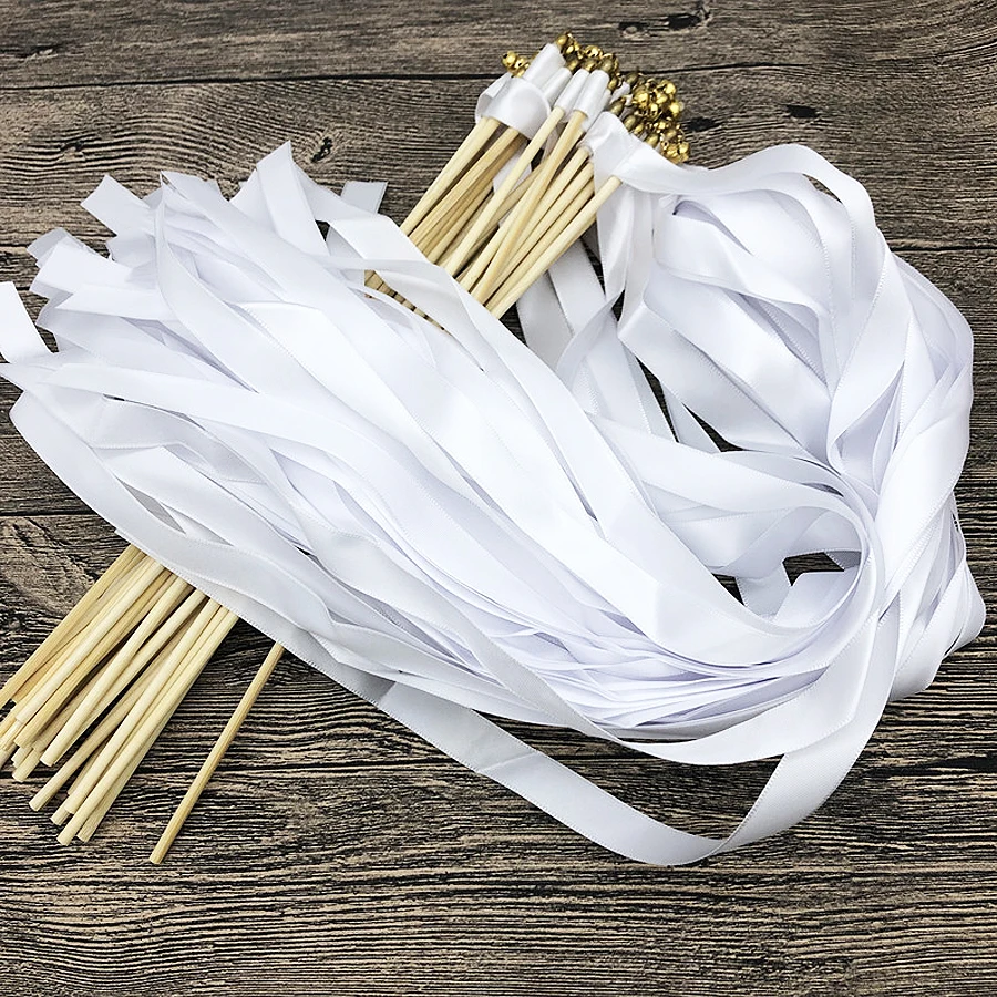 10Pcs/Set Twirling Wands Ribbon Wedding Party Favor Sticks with Bell Bride Groom