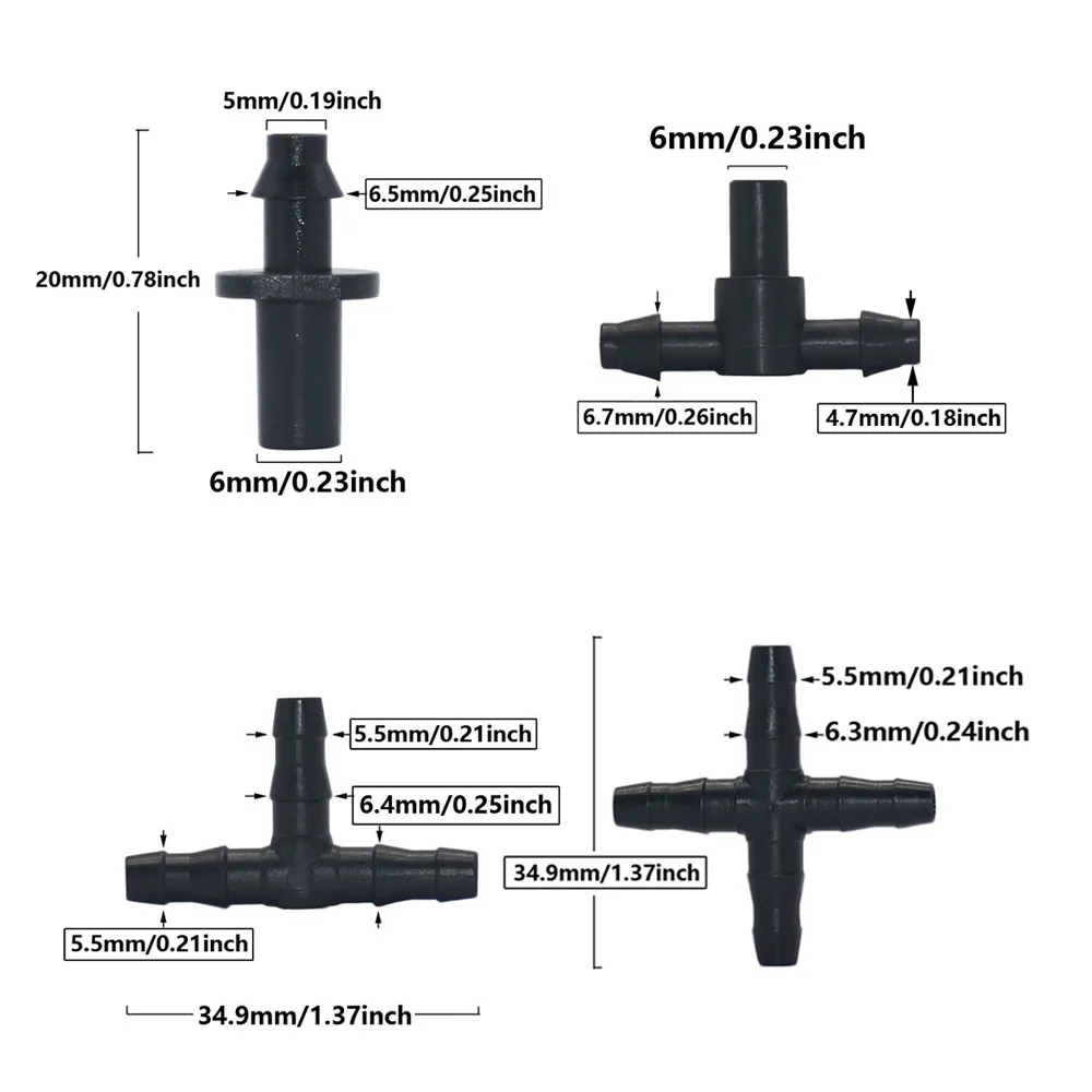 50pcs 3/5mm 4/7mm Garden Hose Barb Connectors 1/8 1/4