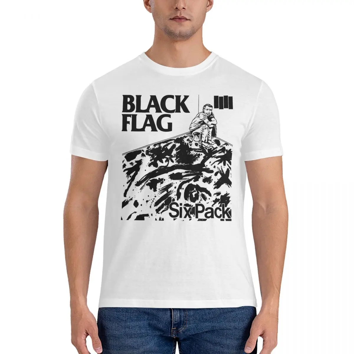 Six Pack T Shirt for Men Pure Cotton Vintage T-Shirt Round Neck Black Flag Tees Short Sleeve Tops Original